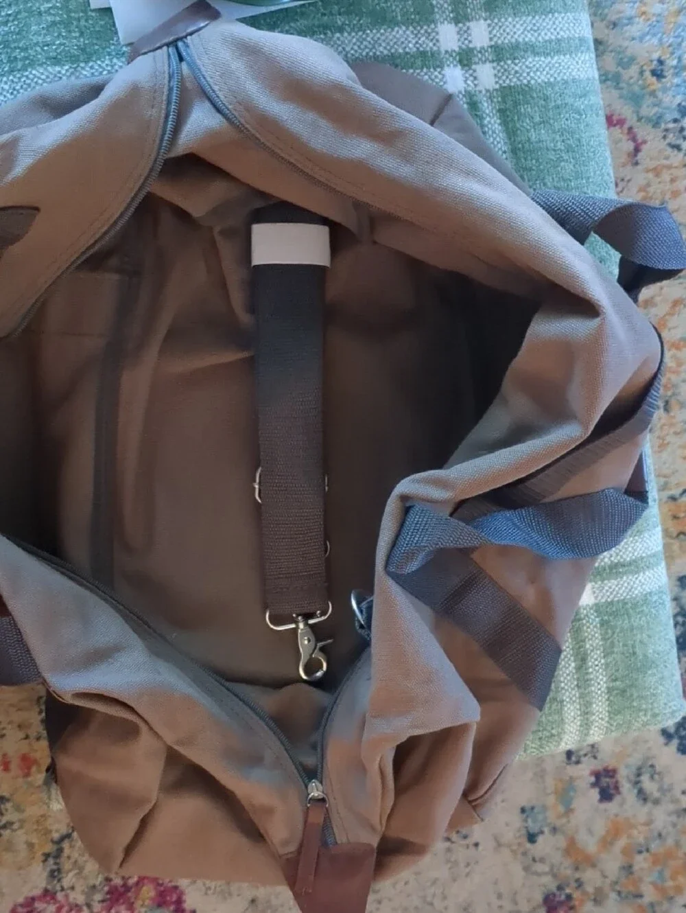 Brown Canvas & Vegan Leather Accent Duffel Bag